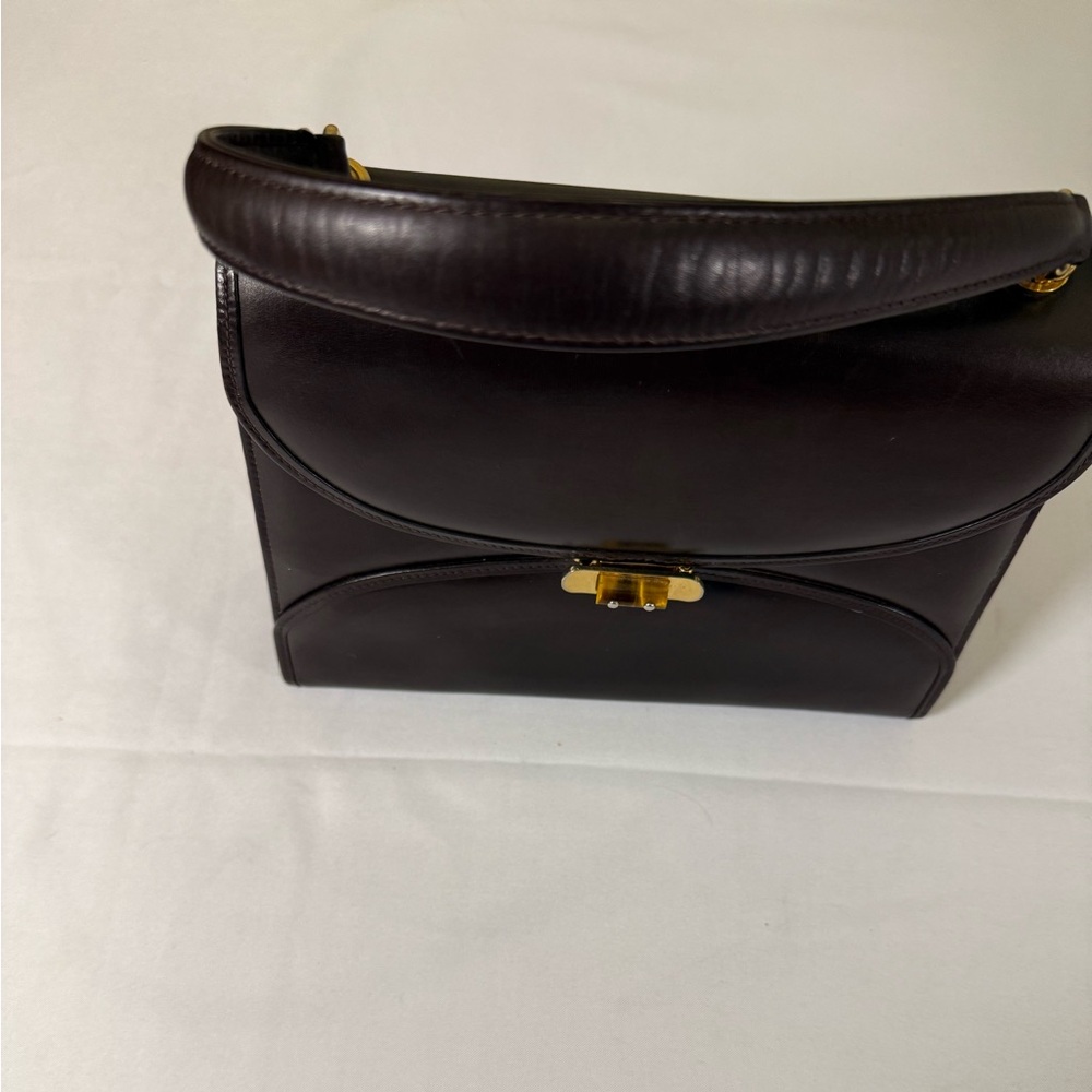 Vintage Gucci Museum Era Brown Leather Top Handle Bag 1960s Gold Hardware - Picture 6 of 14